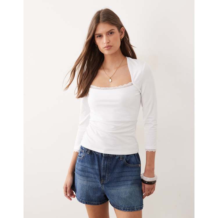Aokosor Top Donna Con Maniche A 3/4 In Pizzo, Scollo A V, Camicetta Casuale Da Lavoro, Morbida E Traspirante, Collezione 2025