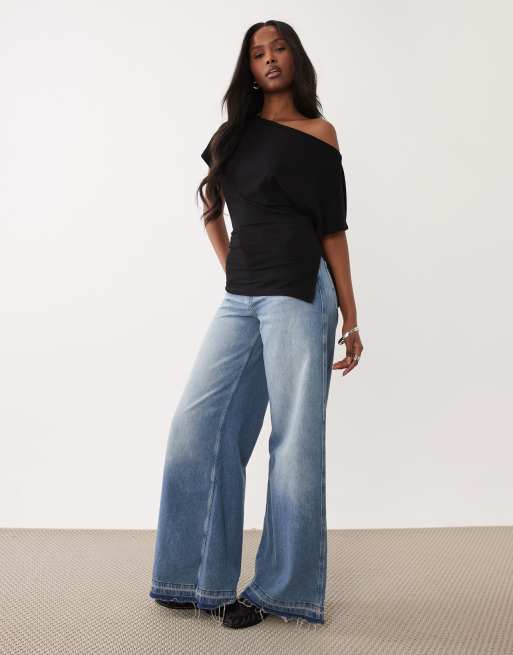 ASOS DESIGN - Top con spalle scese nero in coordinato, 2 di 4