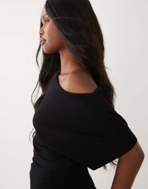 ASOS DESIGN - Top con spalle scese nero in coordinato, 3 di 4