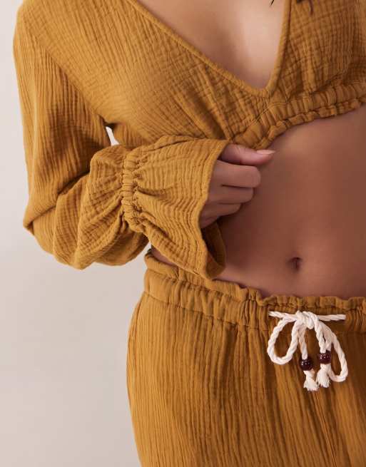 ASOS DESIGN - Top con spalle scoperte in mussola verde oliva in coordinato, 4 di 4