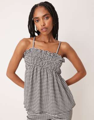 ASOS DESIGN - Top con spalline sottili a quadretti monocromatici con volant in coordinato - view 1