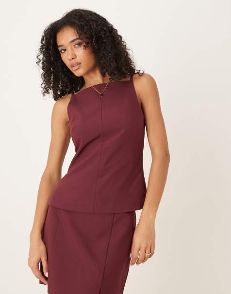 ASOS DESIGN - Top con spalline sottili sartoriale attillato color ciliegia scuro in coordinato - view 1