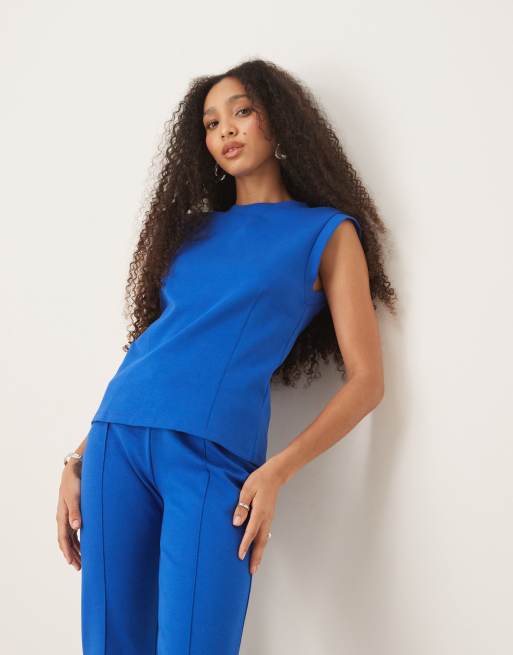 ASOS DESIGN - Top con vita a corsetto blu navy con cucitura in interlock in coordinato