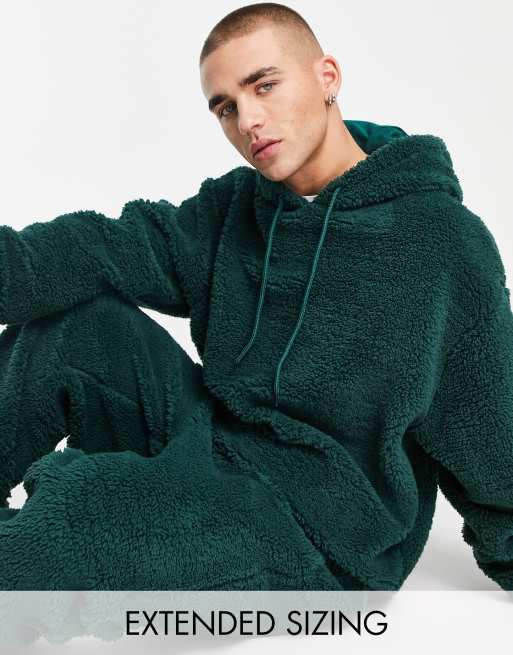 ASOS DESIGN - Top confort en imitation peau de mouton avec capuche - Vert foncé