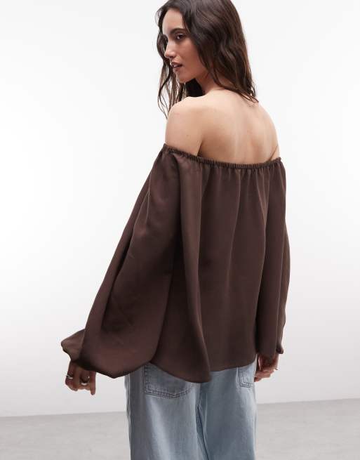 ASOS DESIGN top coordinato monospalla a maniche lunghe marrone, 3 di 4