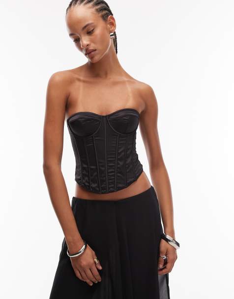 ASOS DESIGN - Top corset à bonnets à armatures avec détails en satin - Noir - view 1