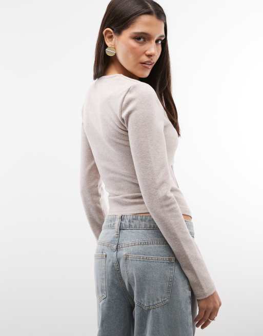 ASOS DESIGN top corset à encolure carrée, manches longues, motif chevrons brossé, crème, 4 de 4