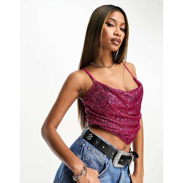 ASOS DESIGN Top corset a sequins et col benitier Rose ASOS