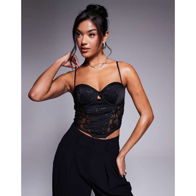 ASOS DESIGN Top corset avec empiècements en dentelle et bonnets