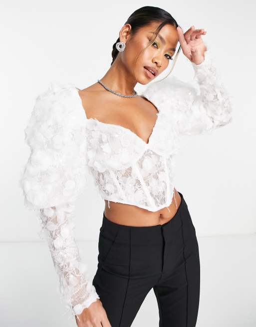 ASOS DESIGN - Top corset de qualité supérieure 3D en dentelle avec