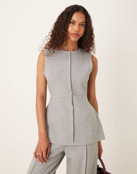 ASOS DESIGN - Top corset d'ensemble ajusté en imitation néoprène avec corset à nervures - Gris chiné - view 1