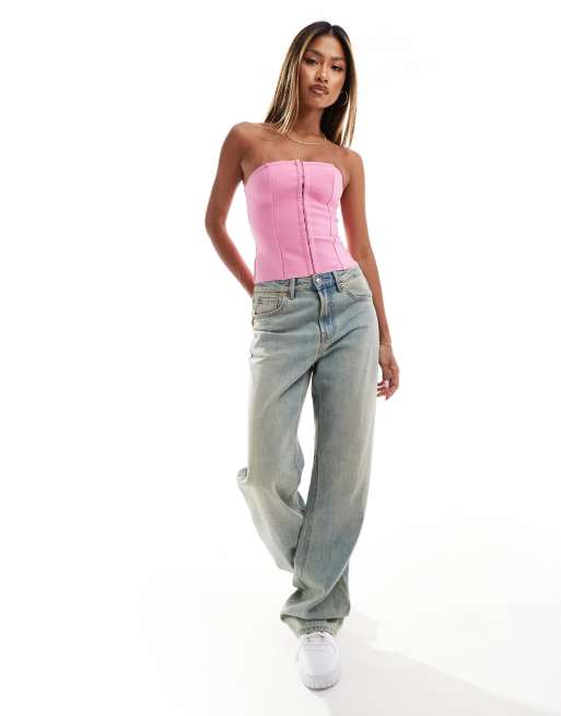 ASOS DESIGN - Top corset style bandage avec fermeture à agrafes - Rose, 4 de 4