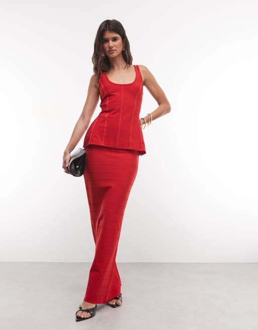 ASOS DESIGN top corsetto bandage con scollo rotondo in rosso, 3 di 4