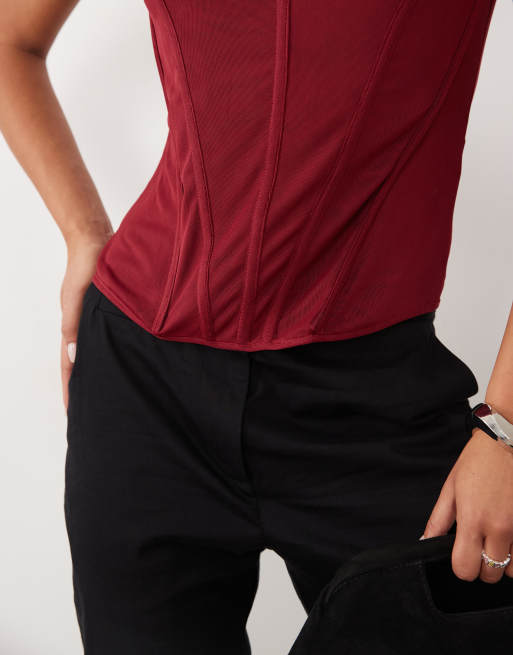 ASOS DESIGN top corsetto in rete color lampone, 3 di 4