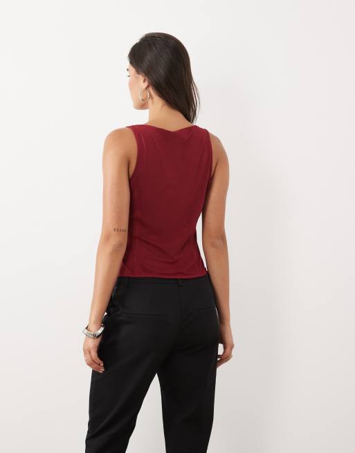 ASOS DESIGN top corsetto in rete color lampone, 4 di 4