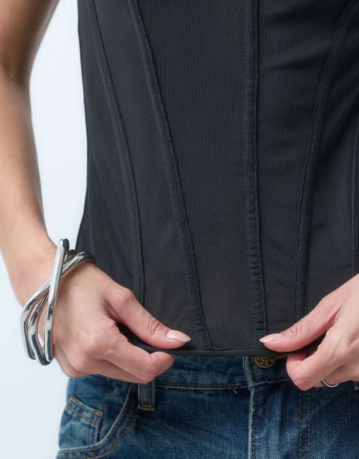 ASOS DESIGN top corsetto in rete nero, 2 di 4