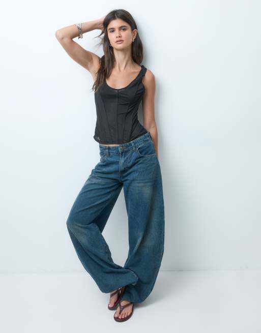ASOS DESIGN top corsetto in rete nero, 4 di 4