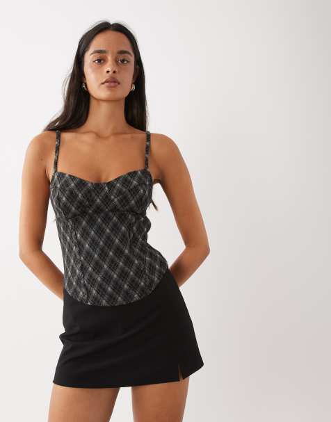 ASOS DESIGN top corsetto in spina di pesce spazzolato blu a rombi - view 1