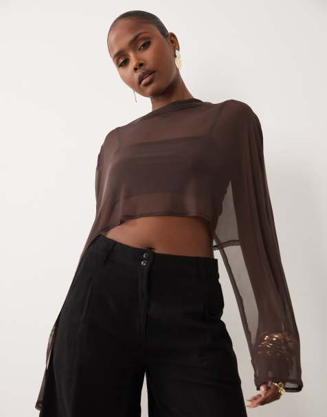 ASOS DESIGN - Top corto a brassière con mantella 2-in-1 marrone - view 1