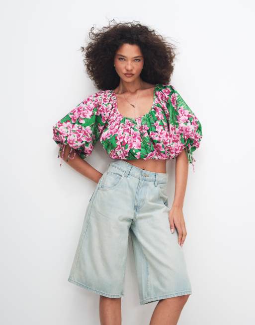 ASOS DESIGN - Top corto a fiori con maniche a sbuffo, 2 di 7