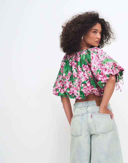 ASOS DESIGN - Top corto a fiori con maniche a sbuffo, 4 di 7