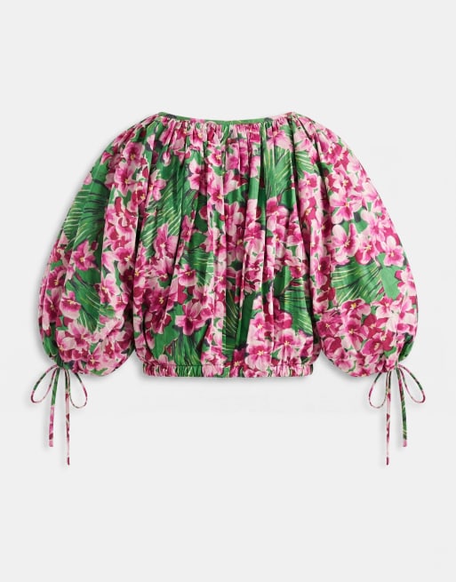 ASOS DESIGN - Top corto a fiori con maniche a sbuffo, 6 di 7