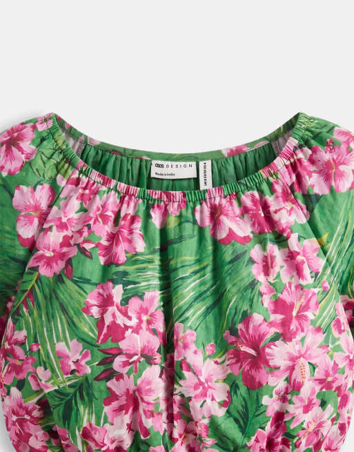 ASOS DESIGN - Top corto a fiori con maniche a sbuffo, 7 di 7