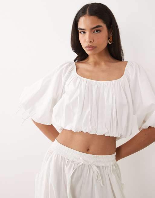 ASOS DESIGN - Top corto blanco con mangas abullonadas, 3 de 4