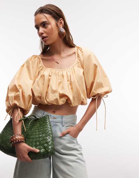 ASOS DESIGN - Top corto color melocotón con mangas abullonadas - view 1