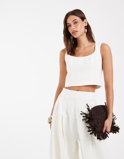 ASOS DESIGN - Top corto de sastre color crema