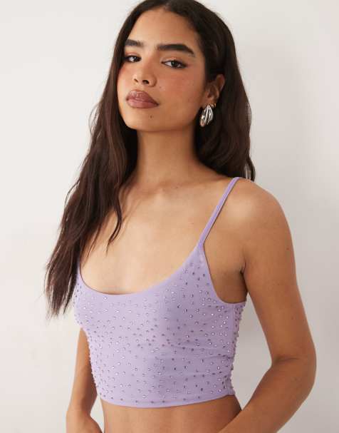 ASOS DESIGN - Top corto lila de tirantes con diseño termosellado (parte de un conjunto) - view 1