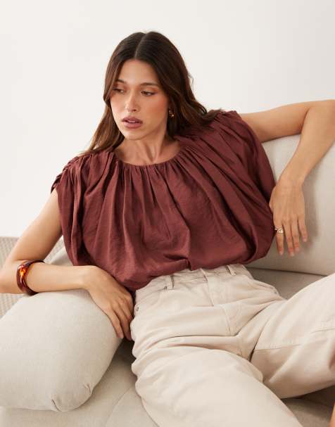 ASOS DESIGN - Top corto marrone in viscosa stropicciata a bolle in coordinato - view 1
