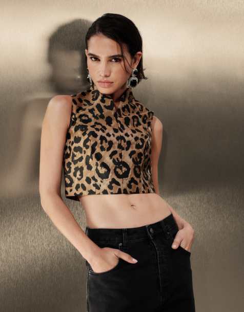ASOS DESIGN top corto sastre con estampado leopardo metalizado - view 1