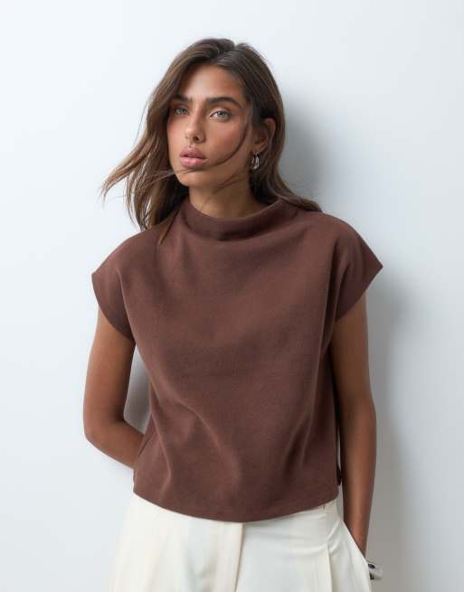 ASOS DESIGN top corto squadrato supersoft color cioccolato