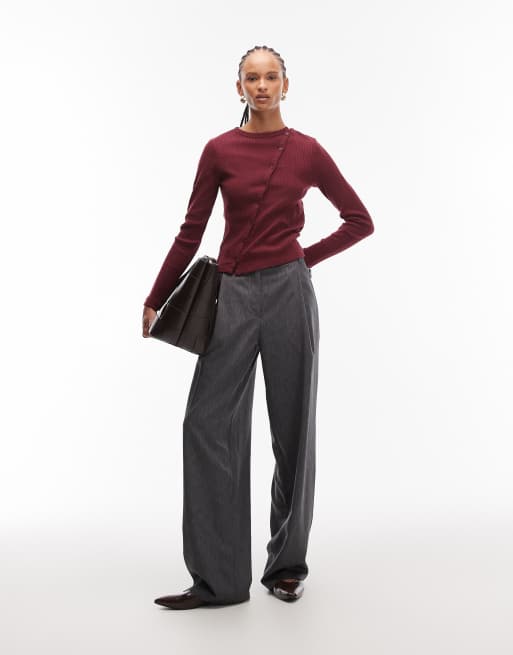ASOS DESIGN - Top côtelé brossé ultra-doux à manches longues et boutons asymétriques - Bordeaux, 2 de 4