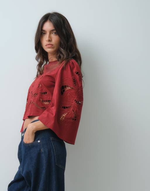 ASOS DESIGN top coupe carrée avec motif ajouré couleur rouille, 2 de 5