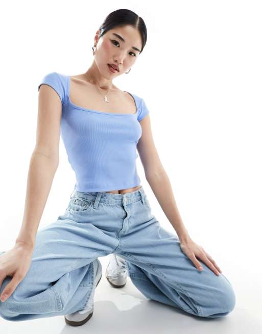 ASOS DESIGN - Top court à décolleté en cœur - Bleuet