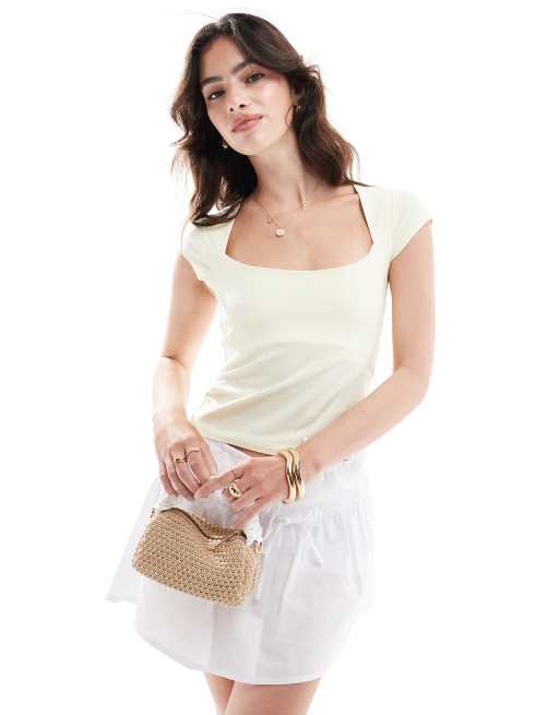 ASOS DESIGN - Top court à décolleté en cœur - Jaune citron