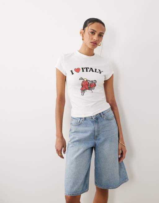 ASOS DESIGN - Top court à manches courtes avec imprimé I love Italy - Blanc, 3 de 4