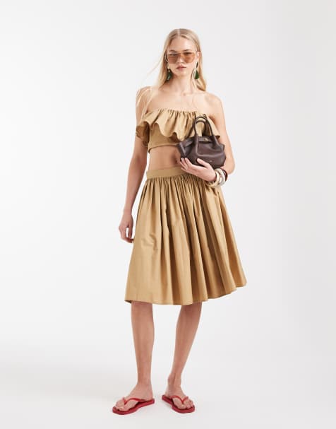 ASOS DESIGN - Top court d'ensemble en popeline à volants - Fauve - view 1