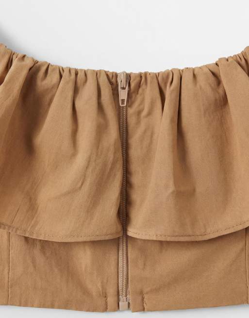 ASOS DESIGN - Top court d'ensemble en popeline à volants - Fauve, 7 de 8