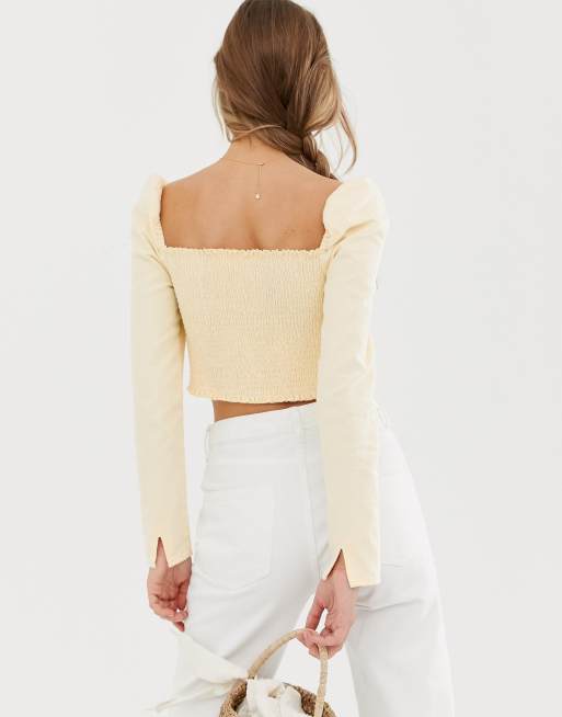 ASOS DESIGN - Top court froncé en jean - Jaune citron, 2 de 4