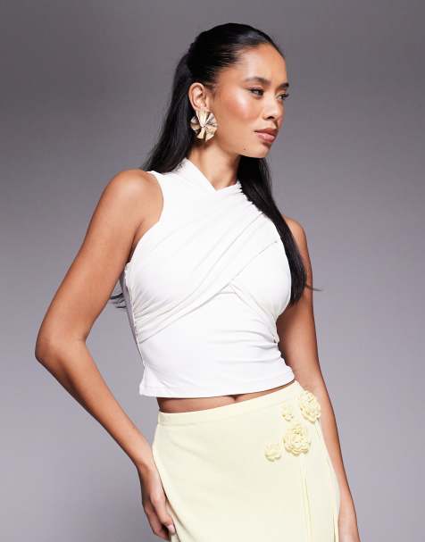 ASOS DESIGN - Top crema in poliammide incrociato a portafoglio - view 1