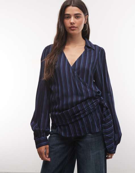 ASOS DESIGN - top cruzado fluido a rayas azul oscuro - view 1