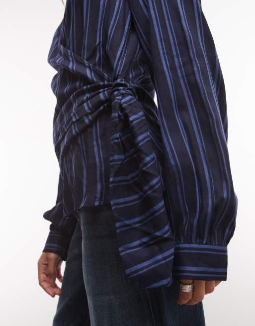 ASOS DESIGN - top cruzado fluido a rayas azul oscuro, 3 de 4