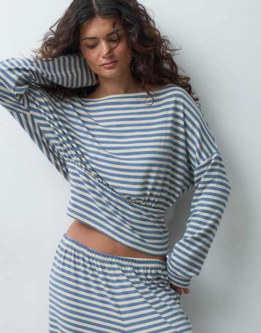 ASOS DESIGN - Mix & Match - Completo da casa extra largo blu e giallo a righe, 2 di 3