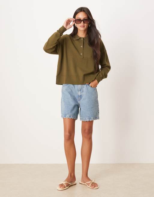 ASOS DESIGN - Top da rugby in maglia kaki strutturata, 2 di 4