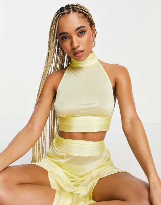 ASOS DESIGN halter neck crop top in yellow