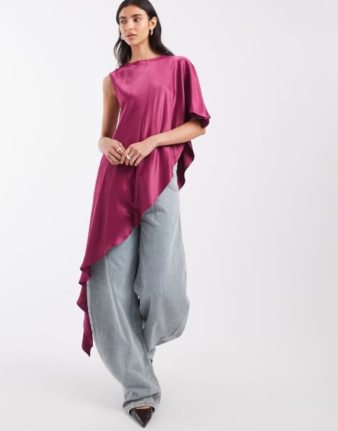 ASOS DESIGN top de capa satinado asimétrico oversize - view 1