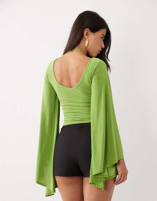 ASOS DESIGN - Top de conjunto con mangas kimono y abalorios en verde, 4 de 4